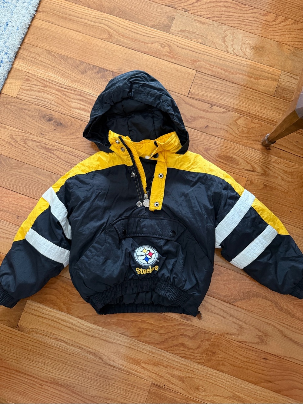 Vintage starter toddler Steelers football puffer jacket black and gold NFL
